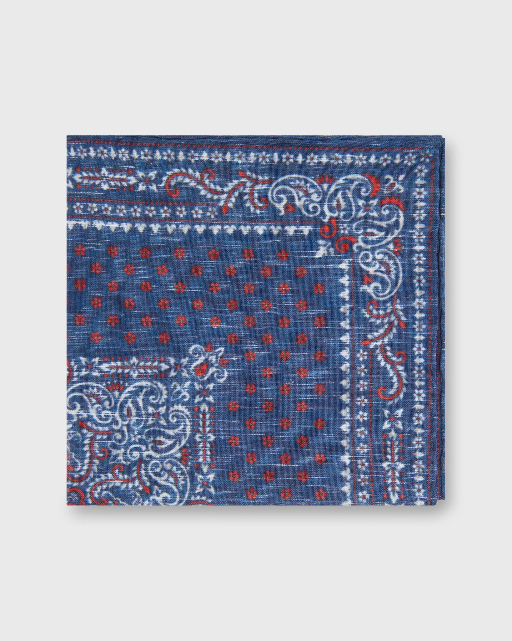 Linen/Cotton Print Pocket Square in Navy/Red Paisley sold by Mashburn