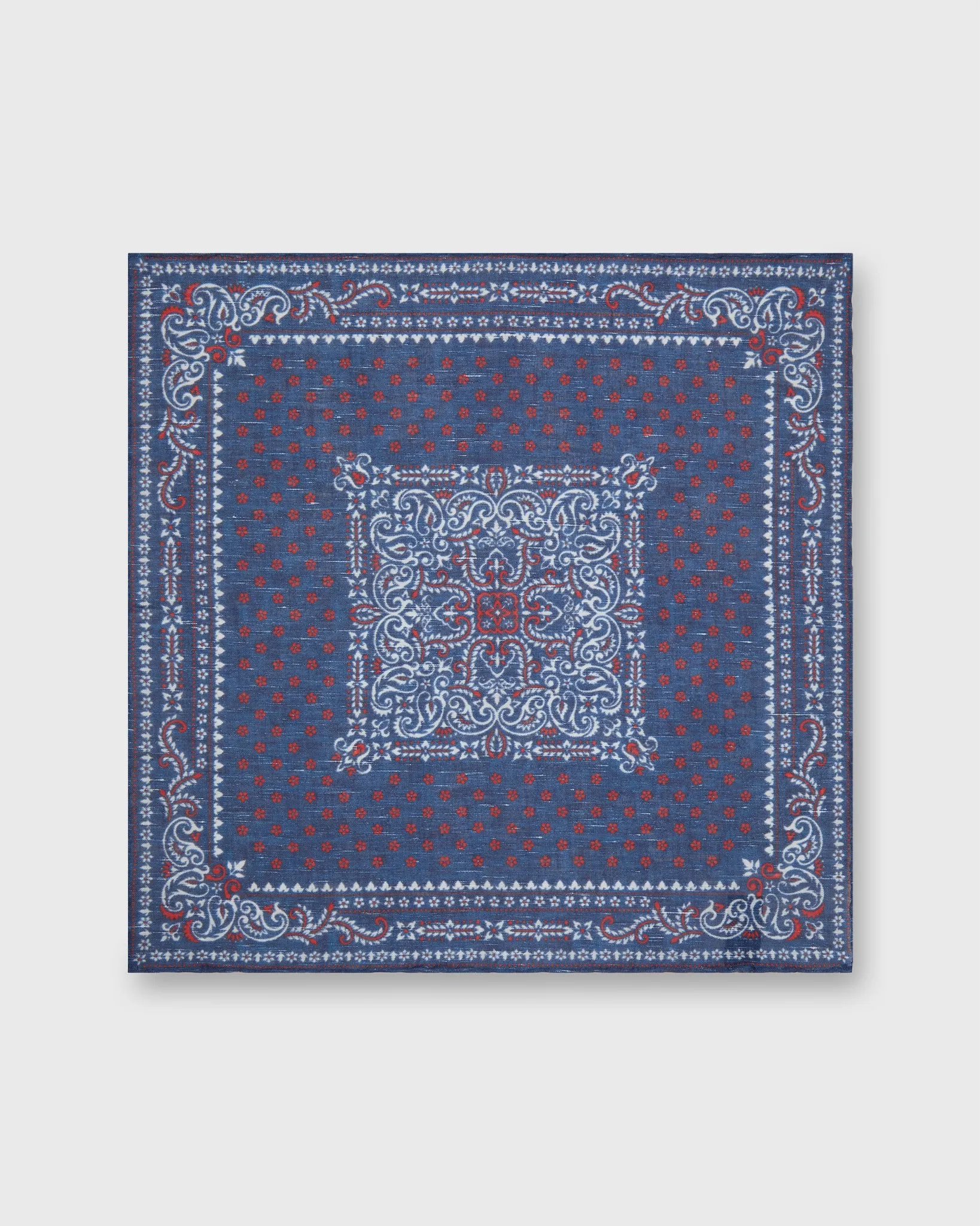 Linen/Cotton Print Pocket Square in Navy/Red Paisley sold by Mashburn product image thumbnail 2