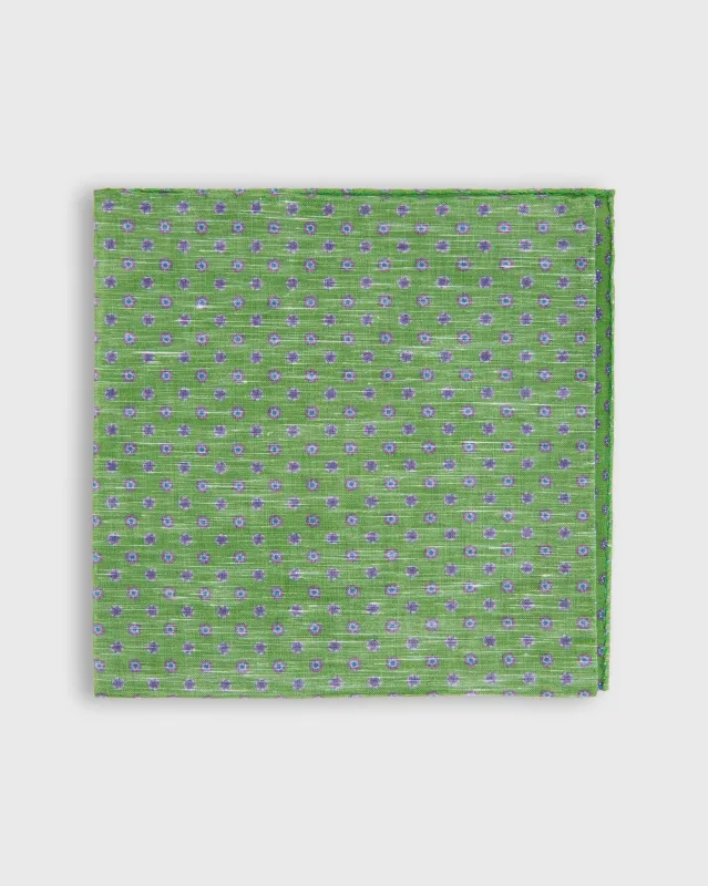 Linen/Cotton Print Pocket Square in Clover/Pale Pink Flower sold by Mashburn