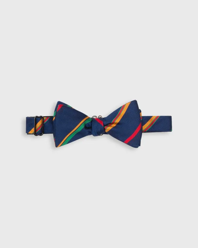 Silk Bow Tie in Navy/Green/Gold Stripe sold by Mashburn