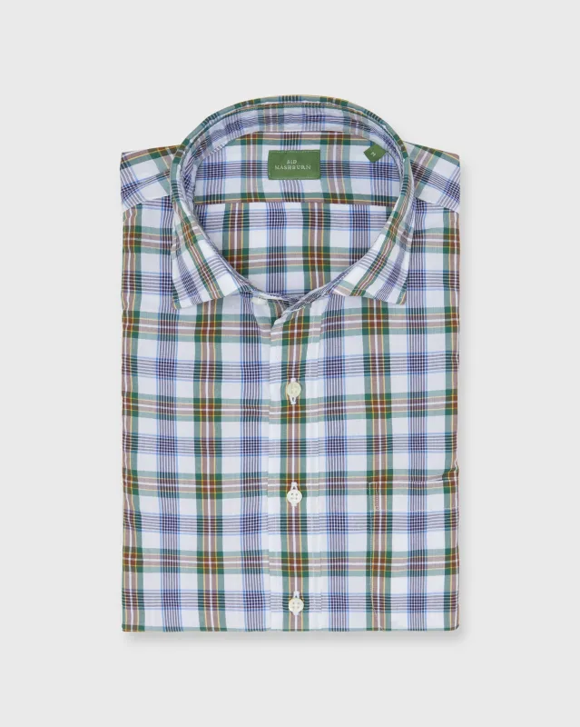 Spread Collar Sport Shirt in Green/Brown/Blue Plaid Poplin made by Mashburn