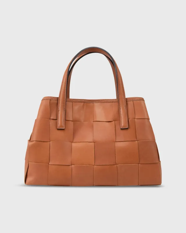 Wide Woven Satchel Bag in Biscuit Leather sold by Mashburn