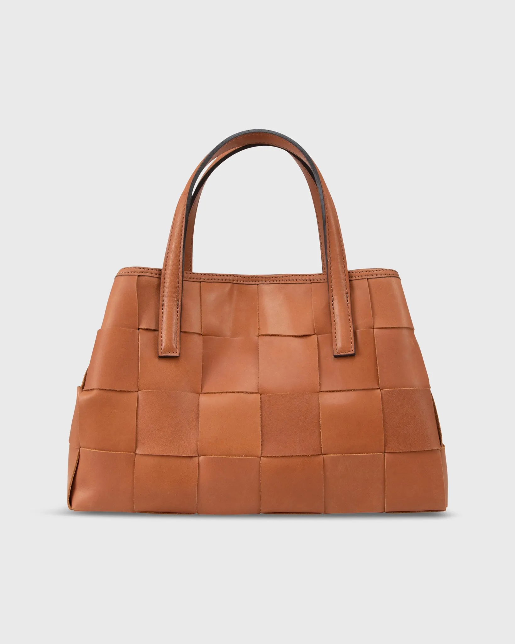 Wide Woven Satchel Bag in Biscuit Leather sold by Mashburn