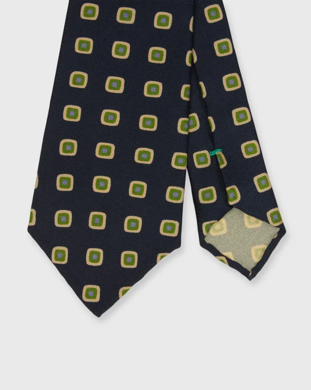 Silk Print Tie in Midnight/Moss Diamond made by Mashburn