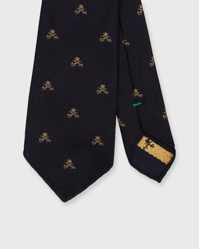 Silk Club Tie in Midnight/Maize Crown and Swords sold by Mashburn