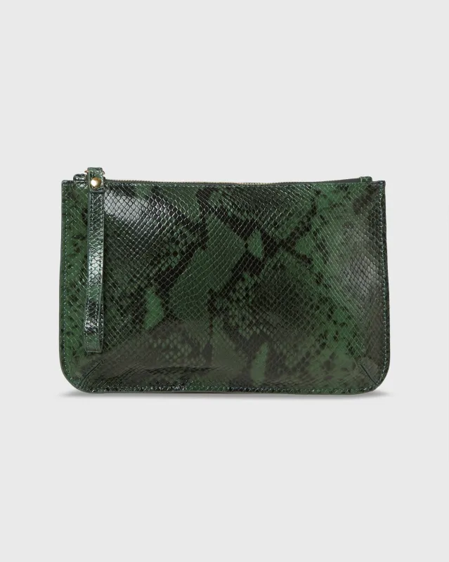 Zip Clutch in Green Python Calf Leather made by Mashburn