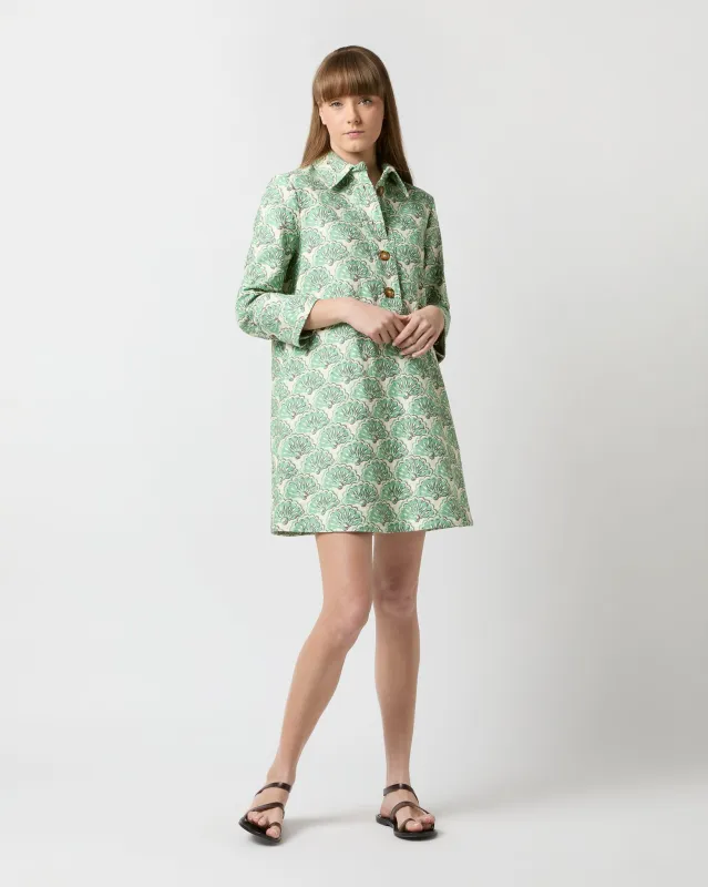 Short Artemis Dress in Mint Fans Shot Cotton made by LA DoubleJ