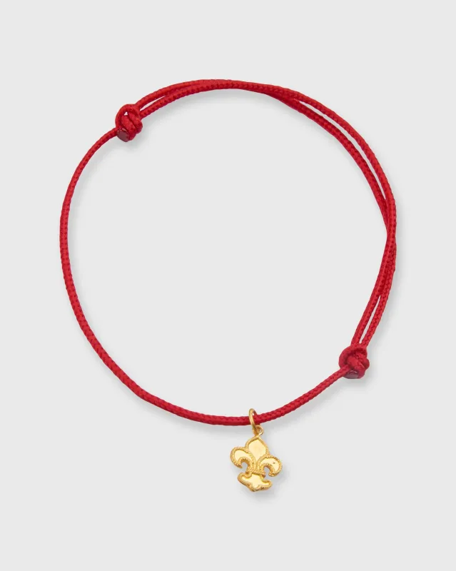 Fleur De Lys Charm Bracelet in Gold/Red Cord made by Mashburn