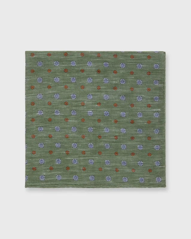Cotolino Print Pocket Square in Olive/Blue/Orange Flower sold by Mashburn
