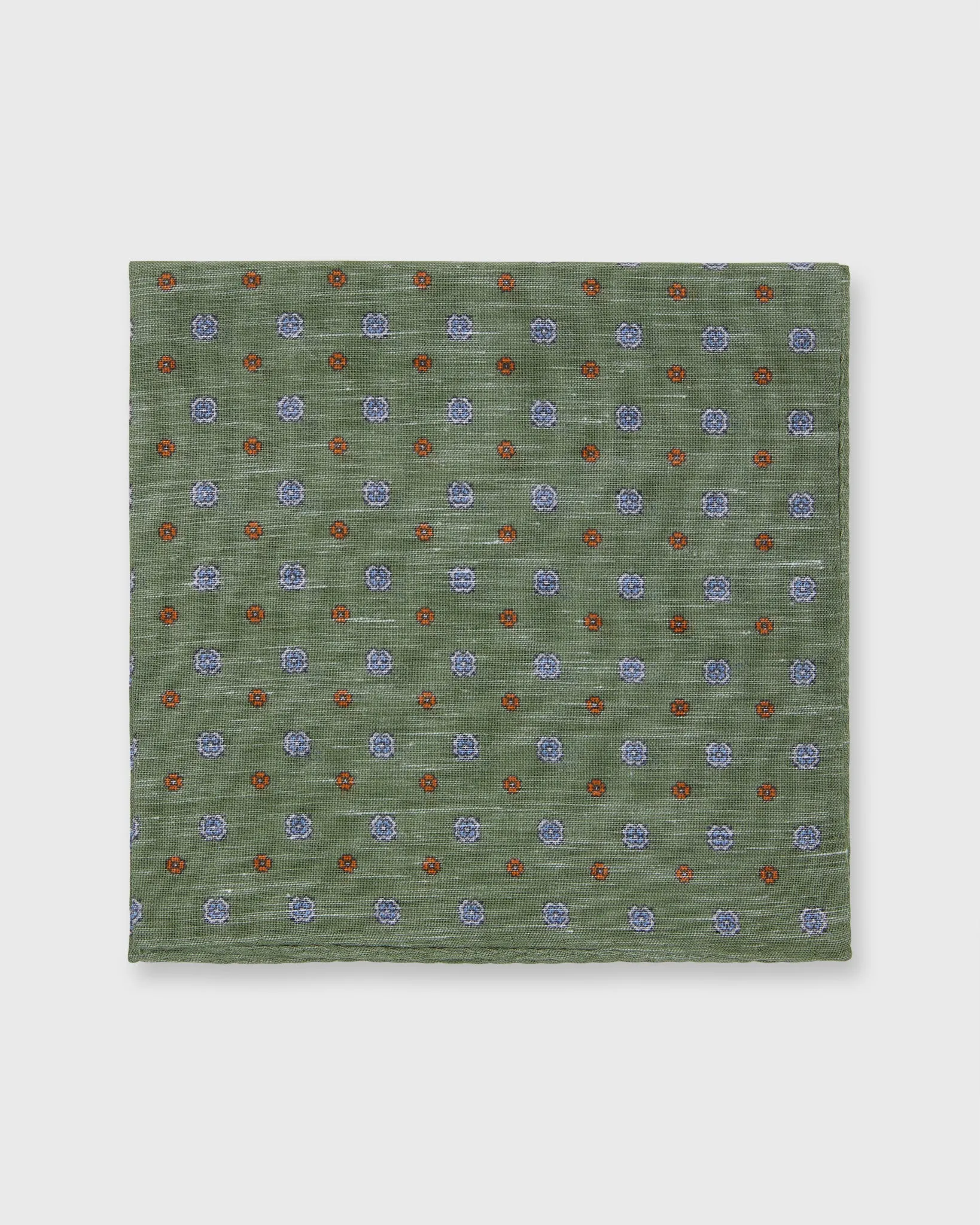Cotolino Print Pocket Square in Olive/Blue/Orange Flower sold by Mashburn