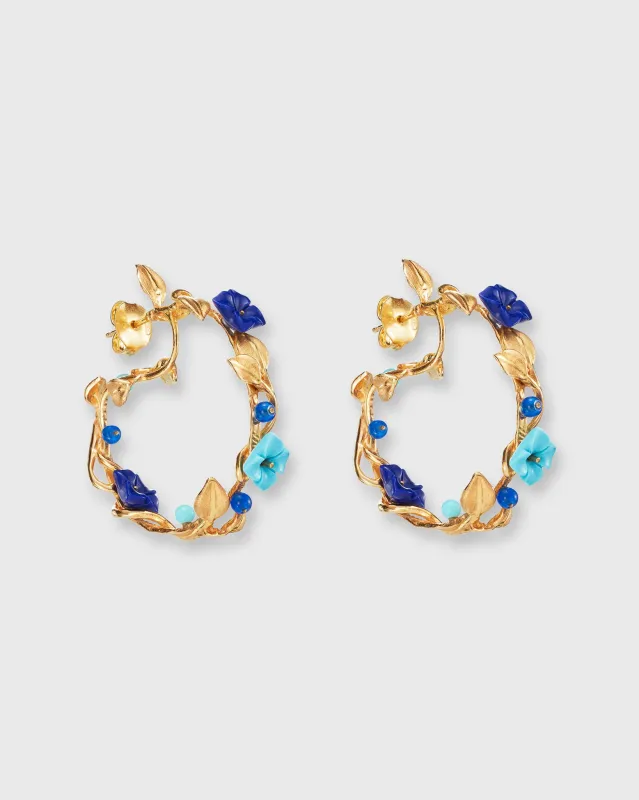 Mini Flower Whirl Earrings in Gold/Lapis/Turquoise made by Mashburn