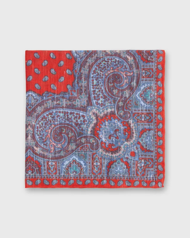 Linen/Cotton Print Pocket Square in Red Paisley sold by Mashburn