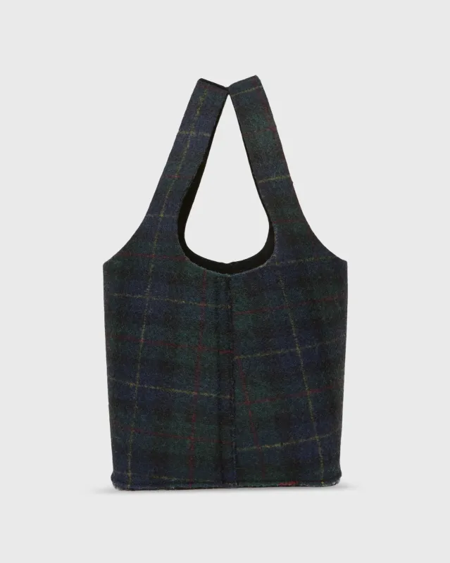 Paola Bucket Bag in Navy/Green Tartan made by Mashburn