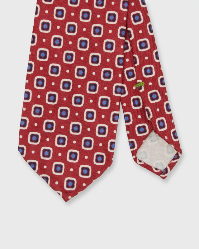 Silk Print Tie in Raspberry/Blue/Bone Square made by Mashburn