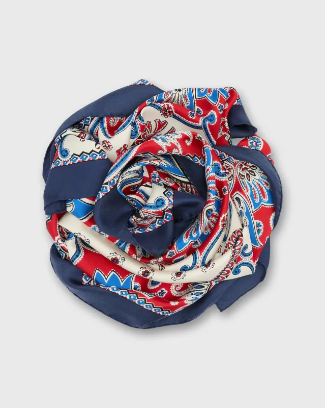 Large Hand-Rolled Silk Scarf in Blue/Red/Ivory Paisley sold by Mashburn
