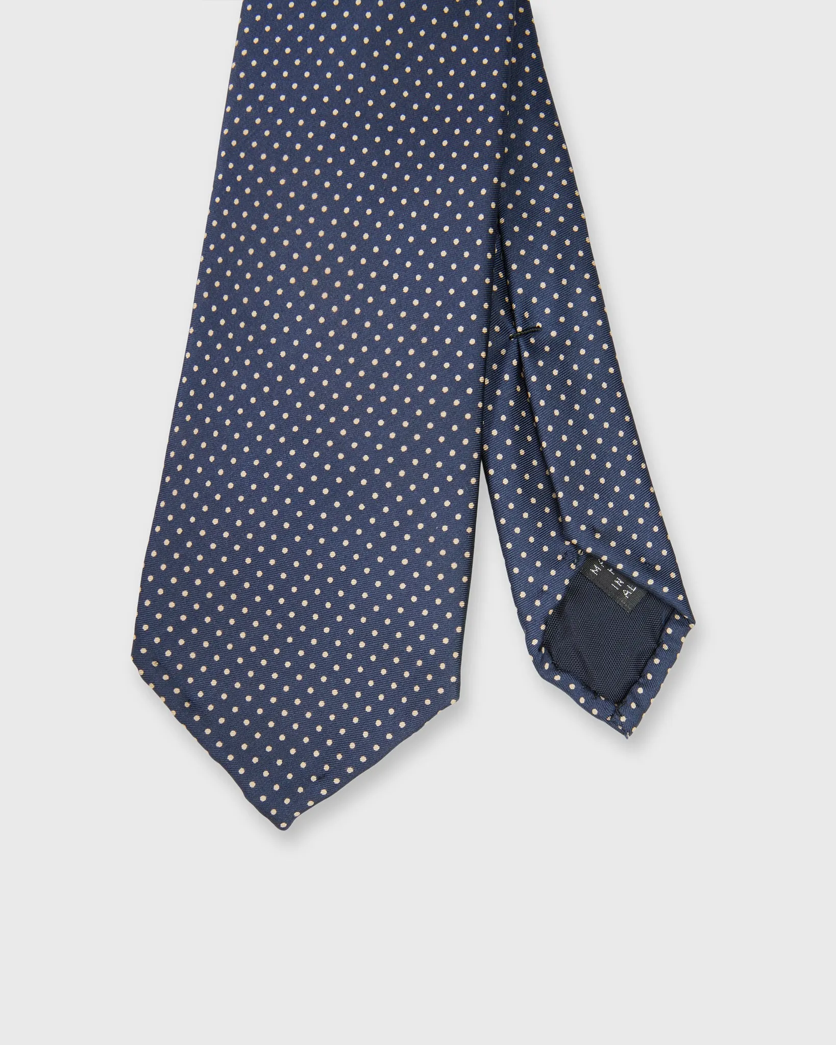 Silk Print Tie in Navy/Yellow Pin Dot sold by Mashburn