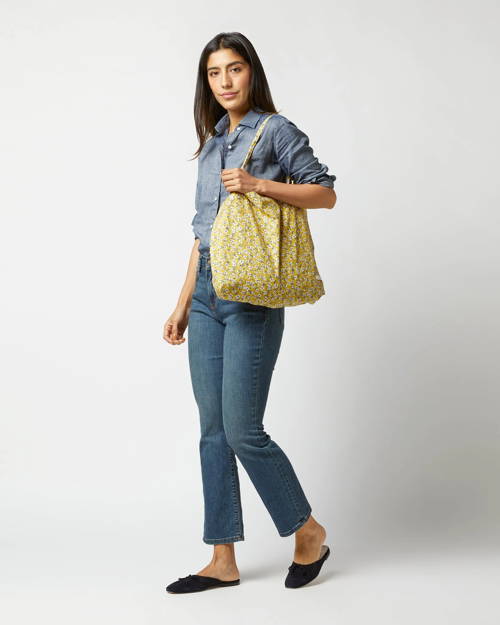 Reusable Tote Bag in Marigold/Blue Peach Blossom Liberty Fabric sold by Mashburn product image thumbnail 2