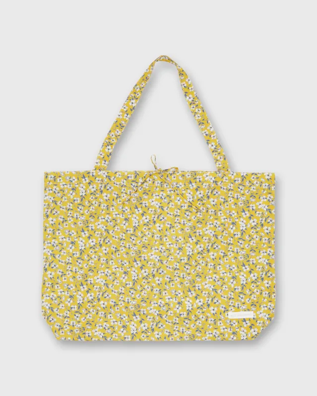 Reusable Tote Bag in Marigold/Blue Peach Blossom Liberty Fabric made by Mashburn