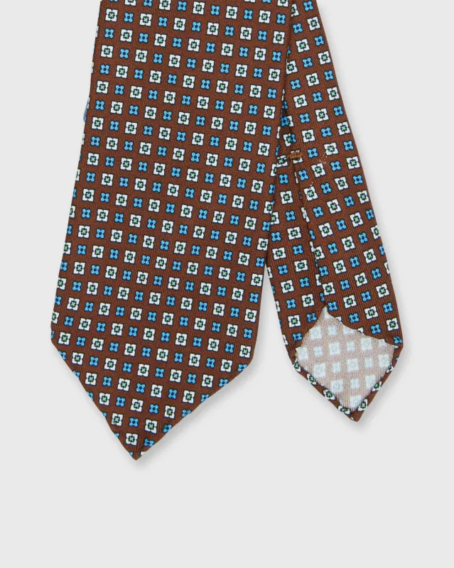 Silk Print Tie in Brown/Sky/Olive Foulard made by Mashburn