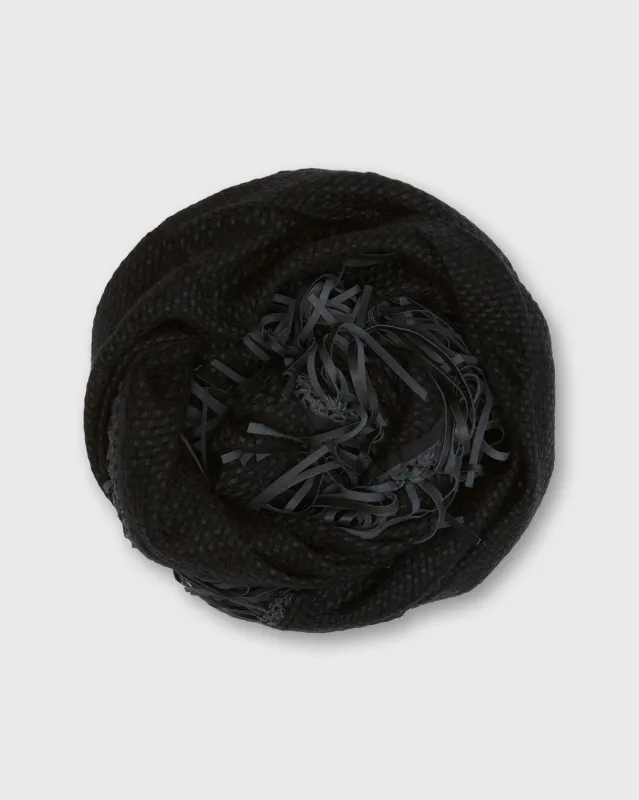 Leather Fringed Triangle Scarf in Black made by Mashburn