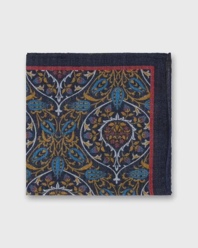 Wool/Silk Pocket Square in Midnight/Blue/Red Tapestry sold by Mashburn