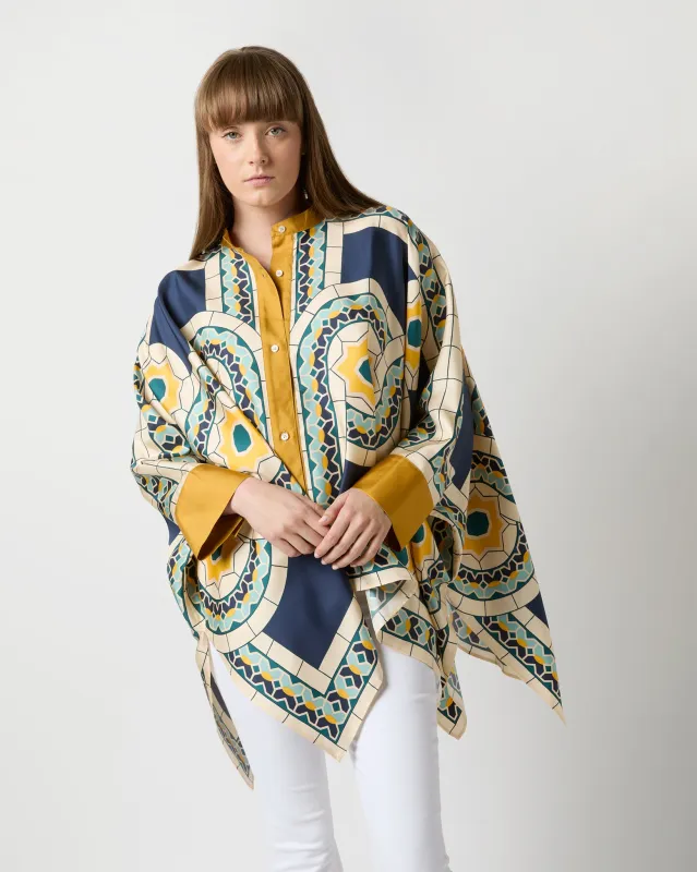 Foulard Shirt in Blue Mudejar Placée Silk Twill made by LA DoubleJ