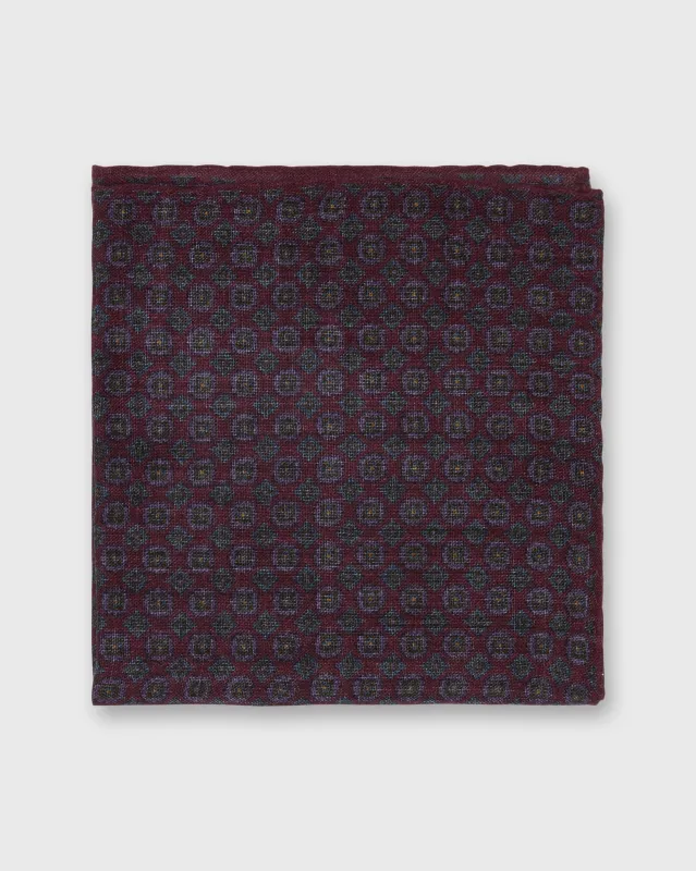 Wool/Silk Pocket Square in Berry/Navy/Purple Foulard made by Sid Mashburn