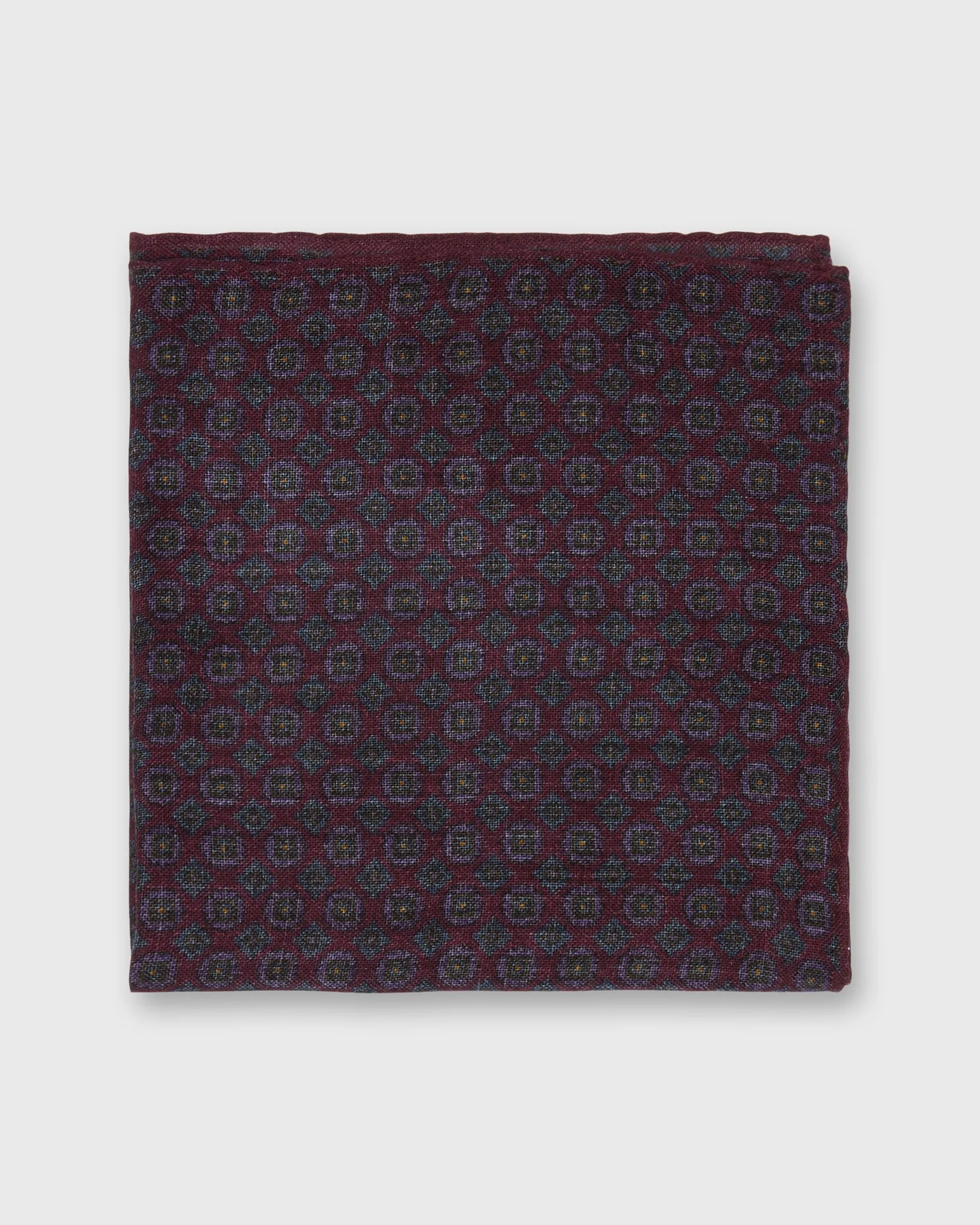 Wool/Silk Pocket Square in Berry/Navy/Purple Foulard sold by Mashburn