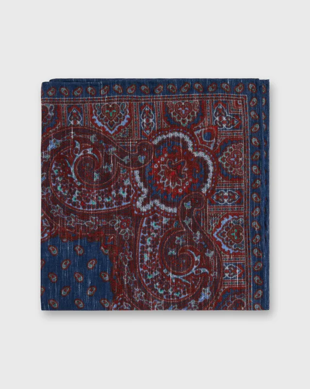 Linen/Cotton Print Pocket Square in Navy Paisley sold by Mashburn