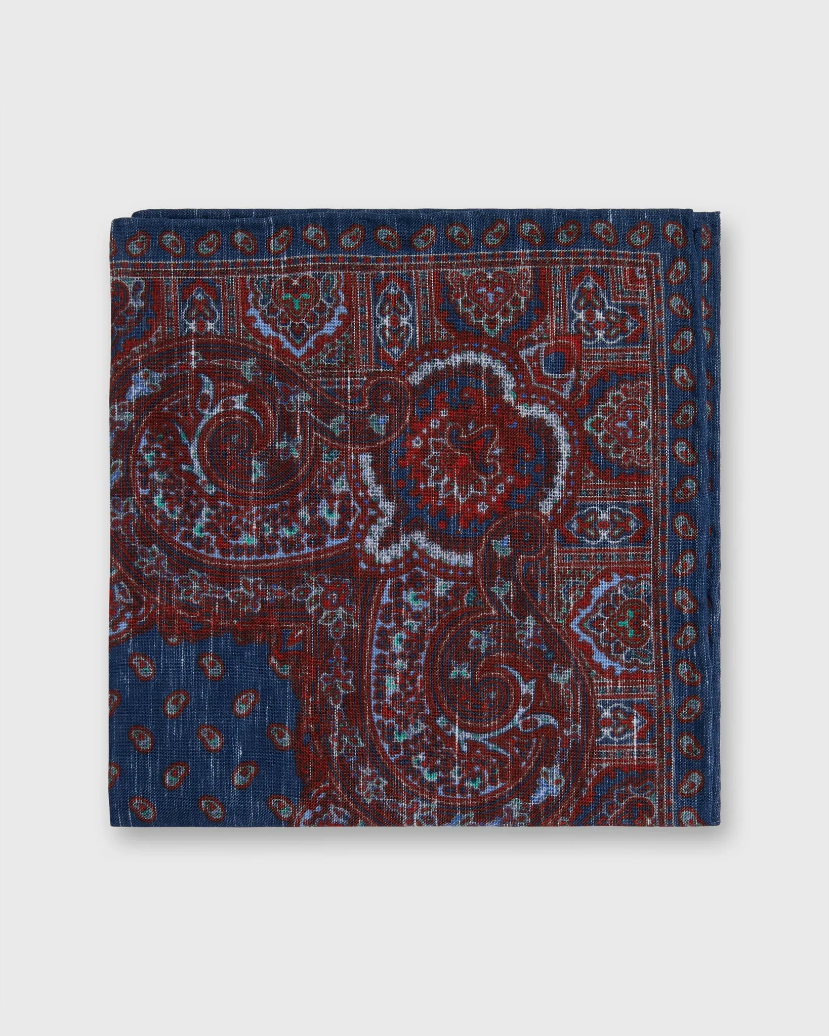 Linen/Cotton Print Pocket Square in Navy Paisley sold by Mashburn