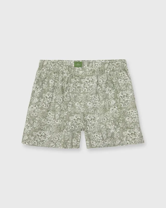 Button-Front Boxer Short in Olive/Ivory Orlando Liberty Fabric made by Sid Mashburn