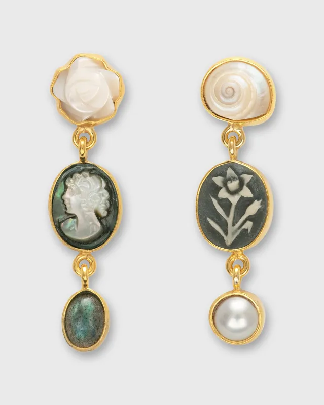 Three Charm Moving Drop Earrings in Olive made by Mashburn