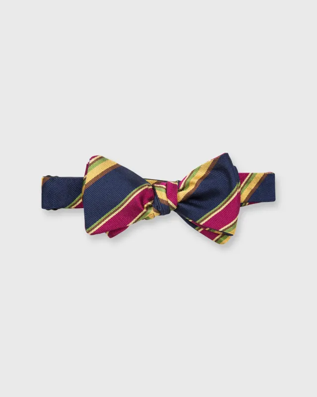 Silk Woven Bow Tie in Navy/Magenta/Yellow Tuckahoe Stripes sold by Mashburn