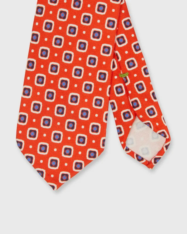 Silk Print Tie in Melon/Blue/Bone Square made by Sid Mashburn