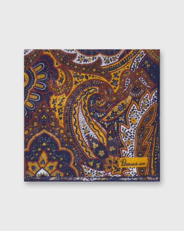 Wool/Silk Pocket Square in Navy/Brown Paisley made by Mashburn