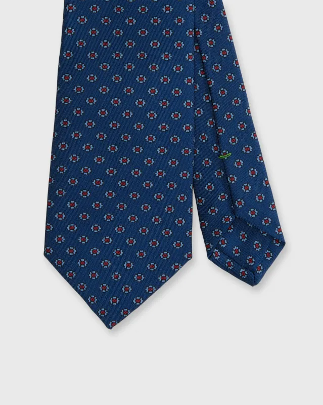 Silk Print Tie in Blue/Sky/Red Flower made by Sid Mashburn