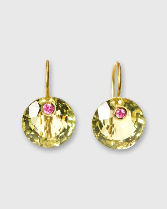 Small Round Gem Earrings in Lemon Quartz/Pink Tourmaline made by Mashburn