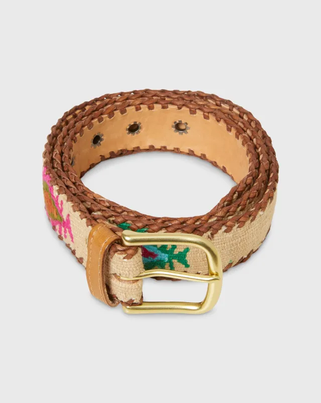 1.5" Hand-Loomed Belt in Natural/Pink Tribal sold by Mashburn
