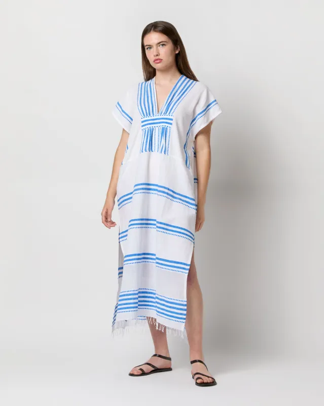 Gasira V-Neck Caftan in Eshe Blue made by Mashburn