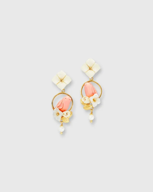 Chick Earrings in Gold/White/Pink made by Mashburn