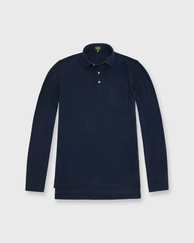 Long-Sleeved Polo in Navy Pima Pique sold by Mashburn