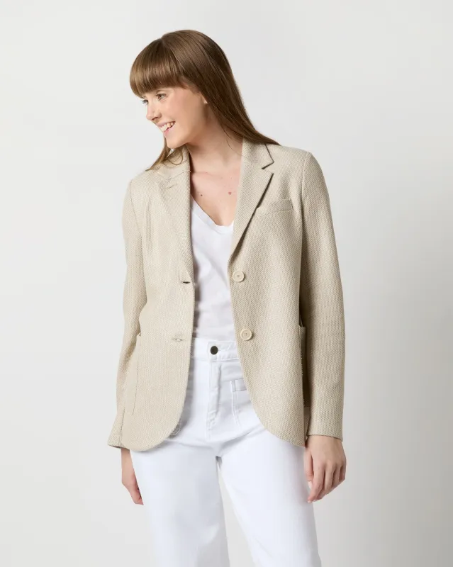 Stand-Up Collar Blazer in Sand made by Mashburn