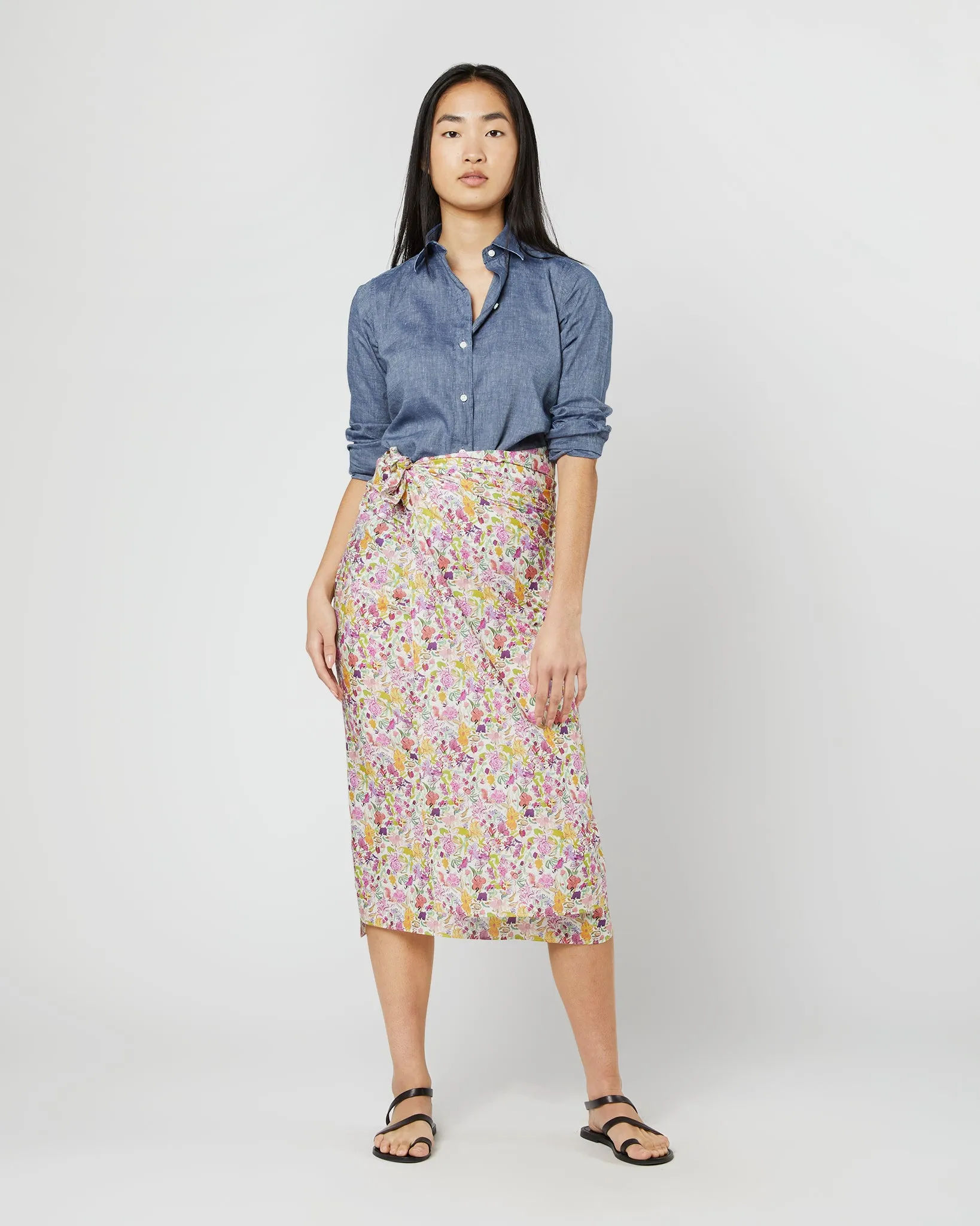 Ashley Pareo in Orchid/Green Matilda May Liberty Fabric sold by Mashburn