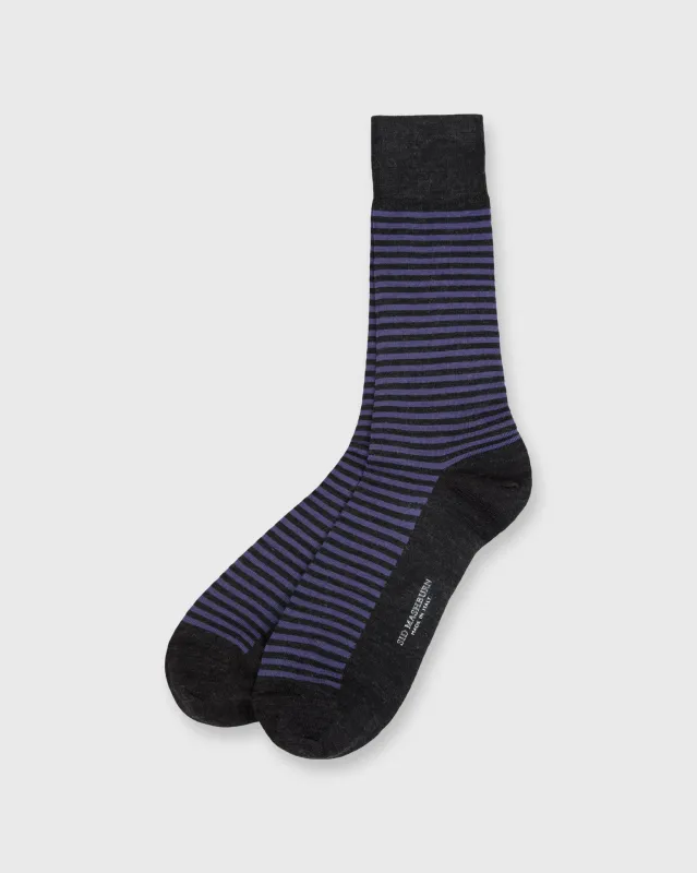 Striped Trouser Dress Socks in Dark Heather Grey/Violet Extra Fine Merino sold by Mashburn