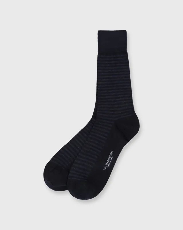 Striped Trouser Dress Socks in Navy/Dark Heather Blue Extra Fine Merino sold by Mashburn