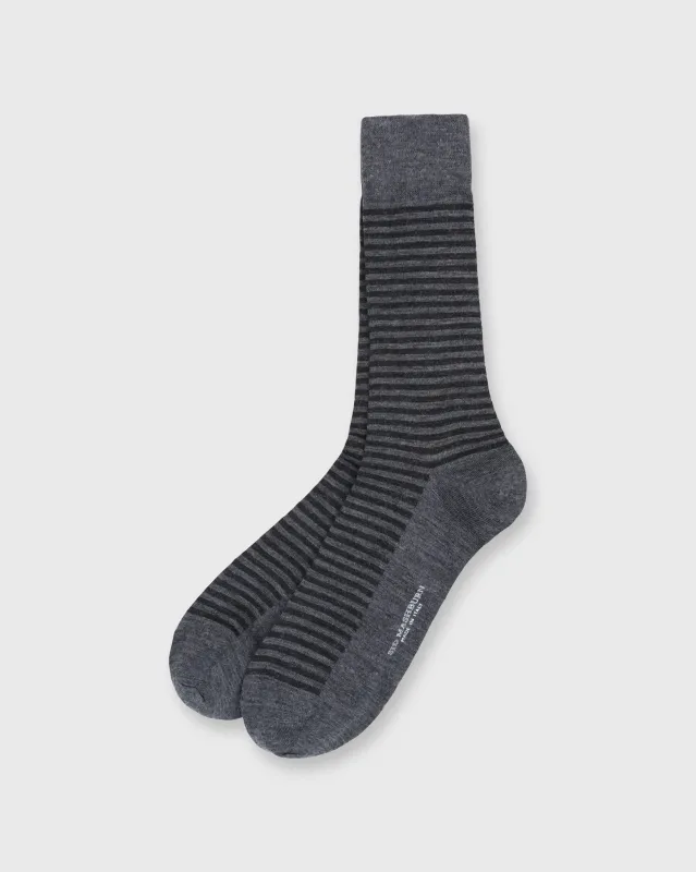 Striped Trouser Dress Socks in Heather Grey/Dark Heather Extra Fine Merino made by Mashburn