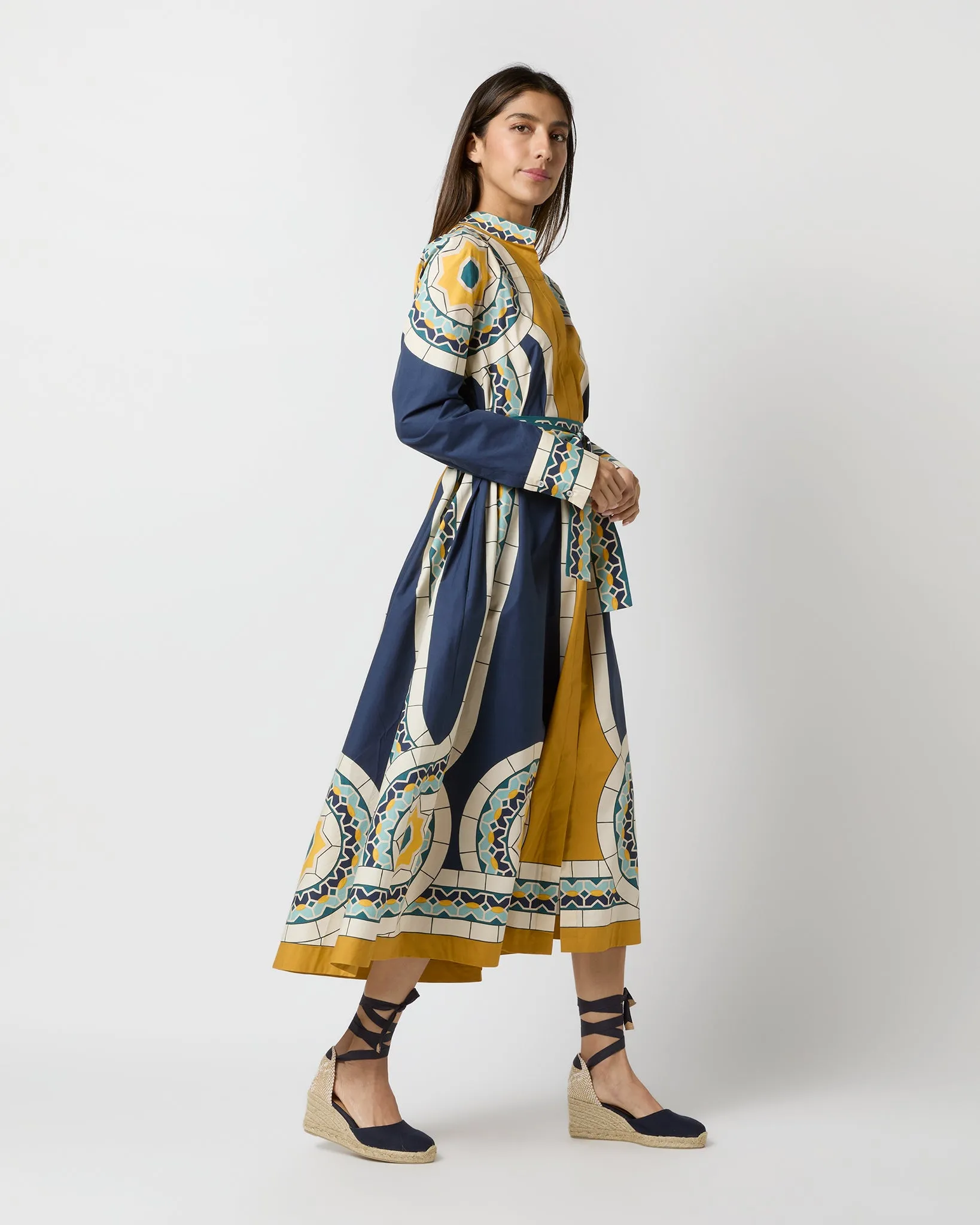Sundowner Dress in Blue Mudejar Placée Cotton Popeline sold by Mashburn product image thumbnail 5