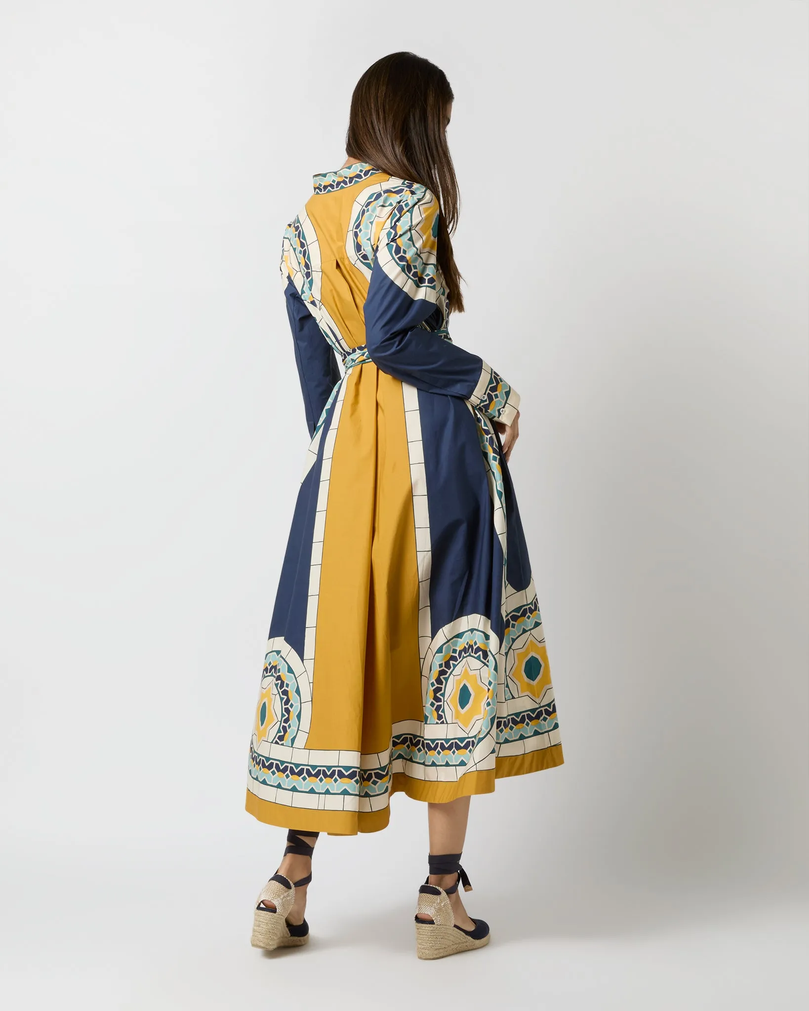 Sundowner Dress in Blue Mudejar Placée Cotton Popeline sold by Mashburn product image thumbnail 4