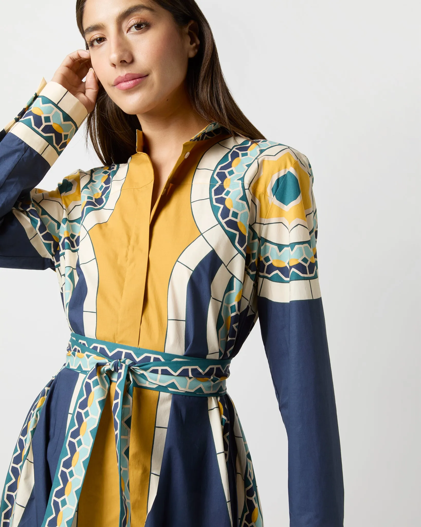 Sundowner Dress in Blue Mudejar Placée Cotton Popeline sold by Mashburn product image thumbnail 2