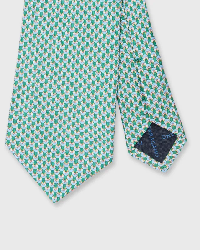 Silk Print Tie in Green Owl made by Mashburn